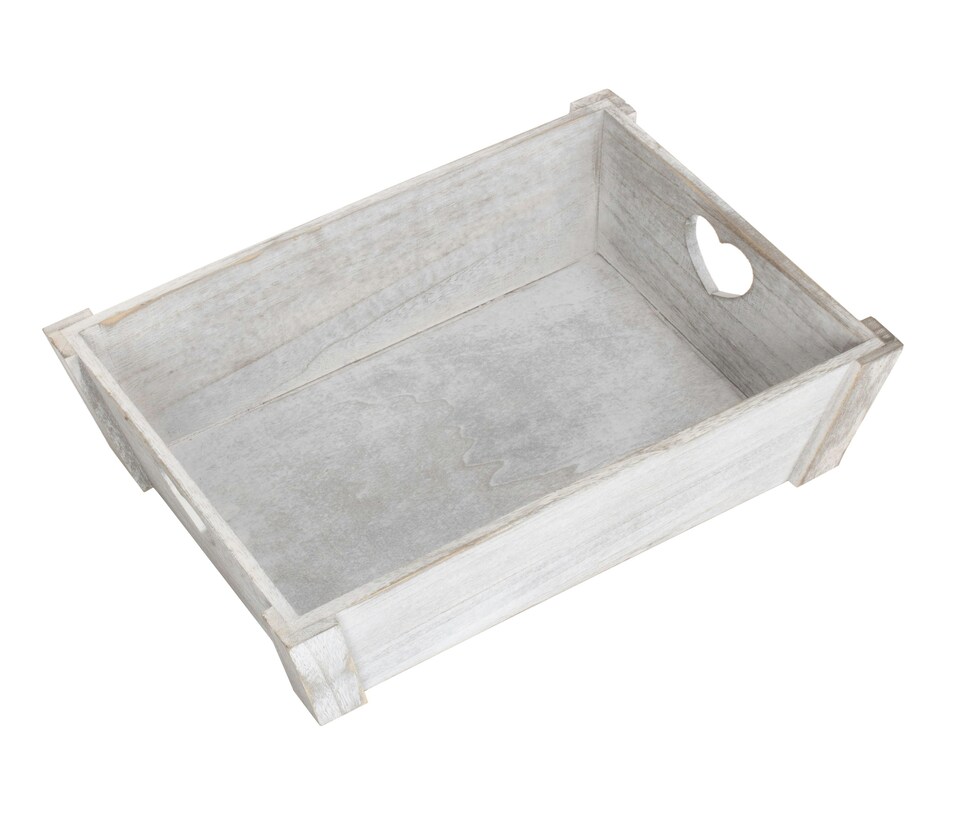 image 1 of Large Vintage Heart Cut Handle Wooden Tray | Brown | Brown | Large | 1