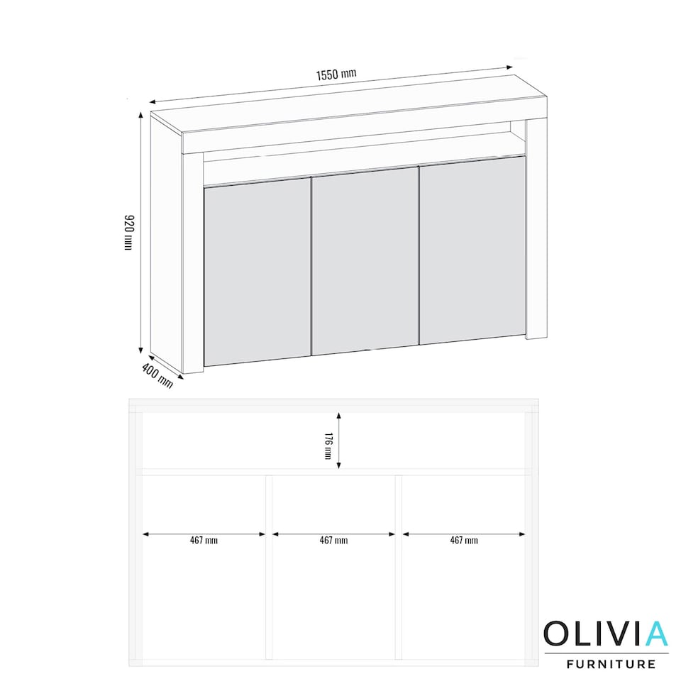 image 1 of TV Unit TV Stand Sideboard Storage Cabinet Cupboard Black High Gloss 155cm