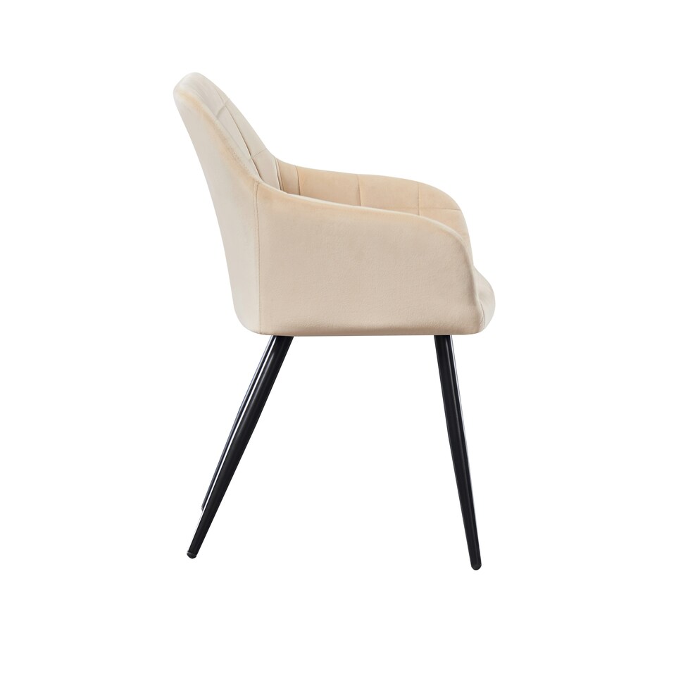image 1 of Set of 4 Camden Modern Velvet Dining Chairs with Armrests, Quilted Design & Black Metal Legs Cream