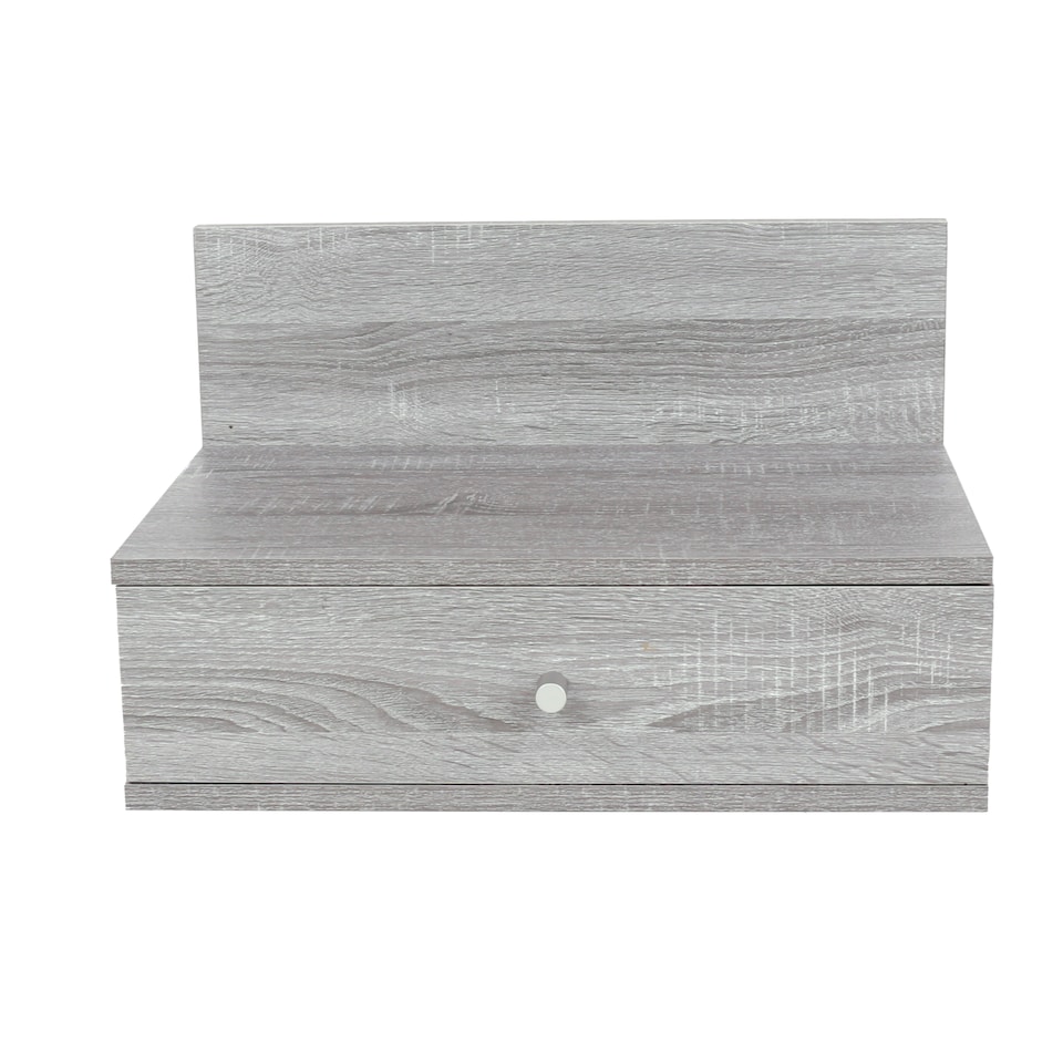 image 1 of Pair of Kelly Wall-Mounted Bedside Cabinets with Drawer - Modern Floating Bedside Tables | Grey | Grey Oak Effect | One Size | 2