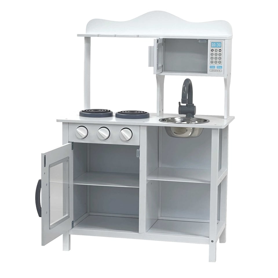 image 1 of Childrens Kids Roleplay Wooden Play Kitchen Cooking Playset with Utensils