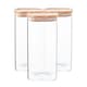 image 1 of Argon Tableware Square Glass Storage Jars with Wooden Lids - 1.5 Litre - Pack of 3