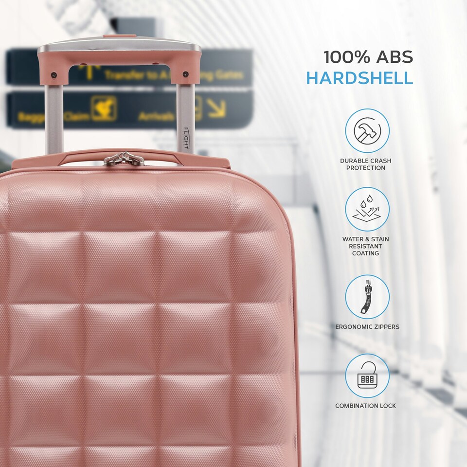 image 1 of Flight Knight Bubble Suitcase - Ryanair easyJet Jet2 Approved - 8 Wheel Carry Cabin Hardcase 55x35x20cm Pink | Rose Gold | Cabin Bag