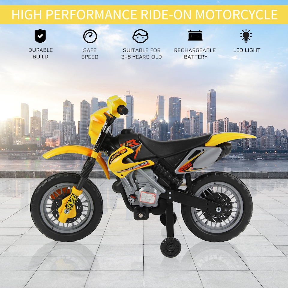image 1 of HOMCOM 6V Kids Child Electric Motorbike Ride on Motorcycle Scooter Children Toy Gift for 3-6 Years (Yellow)