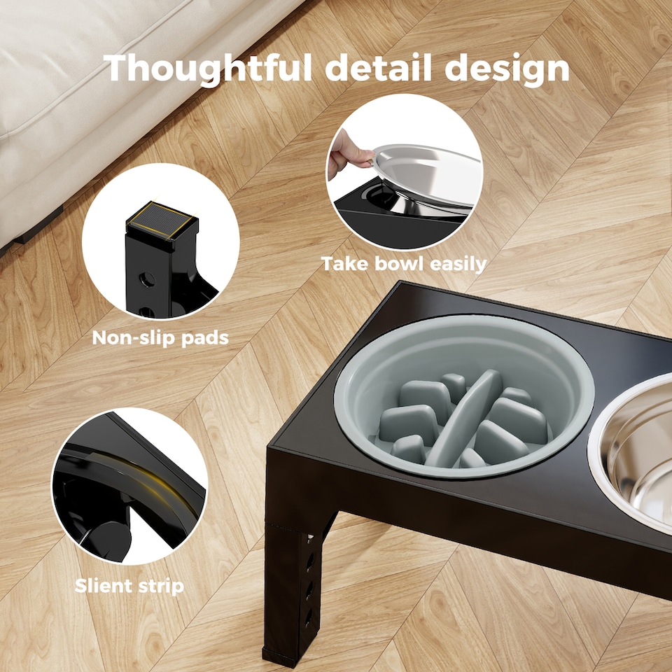 image 1 of Skylos Dog Raised Elevated Pet Feeding Bowls Stainless Steel Adjustable Stand