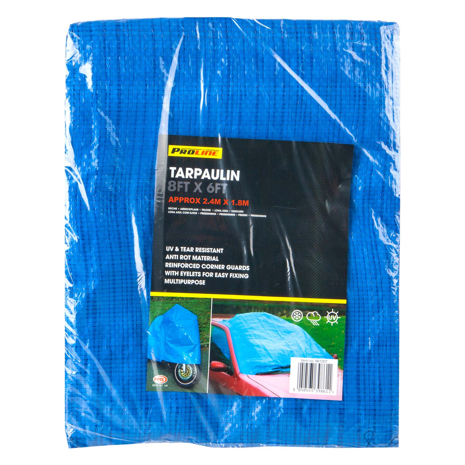 VFM e-Store ProLine 8ft x 6ft Blue Tarpaulin Cover - 10 Eyelets
