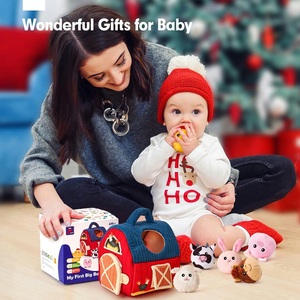 image 1 of Plush Barn with Stuffed Farm Animals, Rattle, Crinkle Paper & Baby Mirror