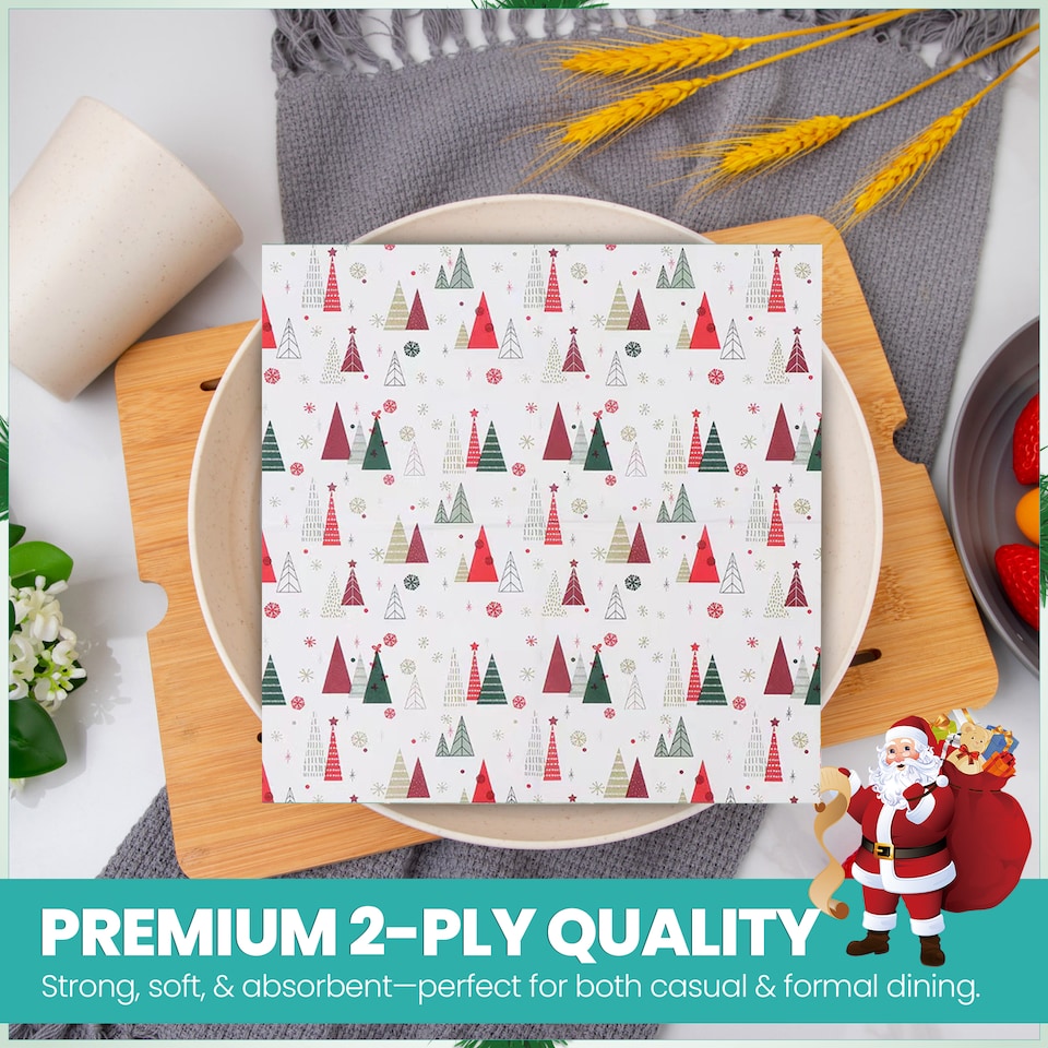 image 1 of 33 x 33cm White 2 Ply Decorative Holiday Serviettes - 20 Pack