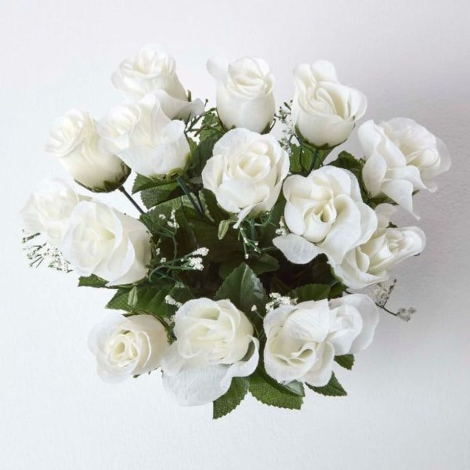 image 1 of Homescapes Set of 3 Red, Pink & White Rose and Gypsophila Artificial Flowers in Grave Vases