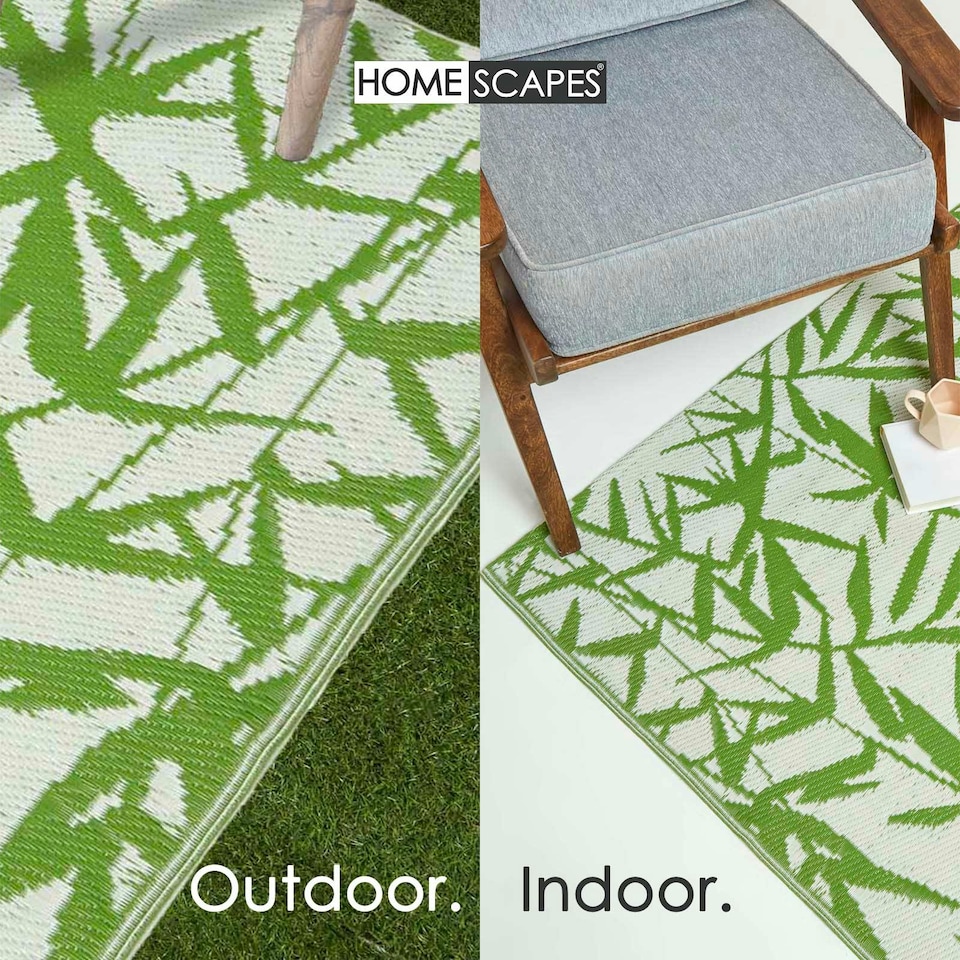 image 1 of Homescapes Outdoor Rug Luxury Waterproof Reversible Recycled, For Garden, Zena Tropical | Green | Green and White