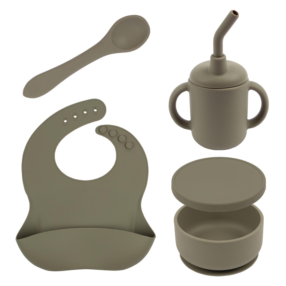 image 1 of Tiny Dining 5pc Baby Silicone Suction Weaning Set - Silver Sage