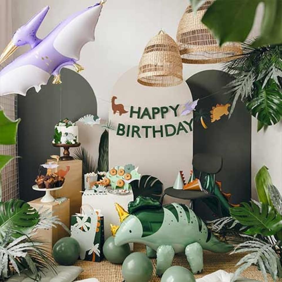 image 1 of Dinosaur Happy Birthday Banner Hanging Party Garland 3m