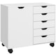 image 1 of HOMCOM Lateral Office Storage Cabinet on Wheels, 5-Drawers Cabinet with Door and Adjustable Shelf for Home Office, White