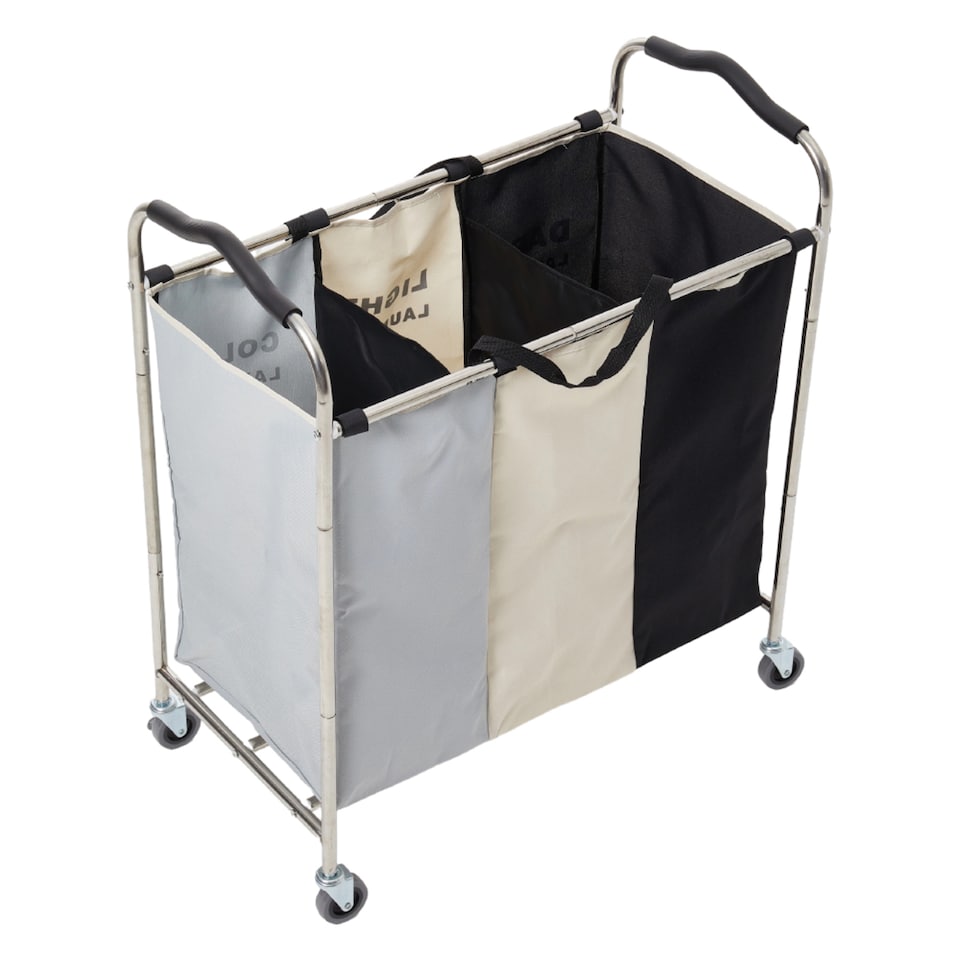 image 1 of Living and Home 3-Section Laundry Basket Cart with Metal Frame