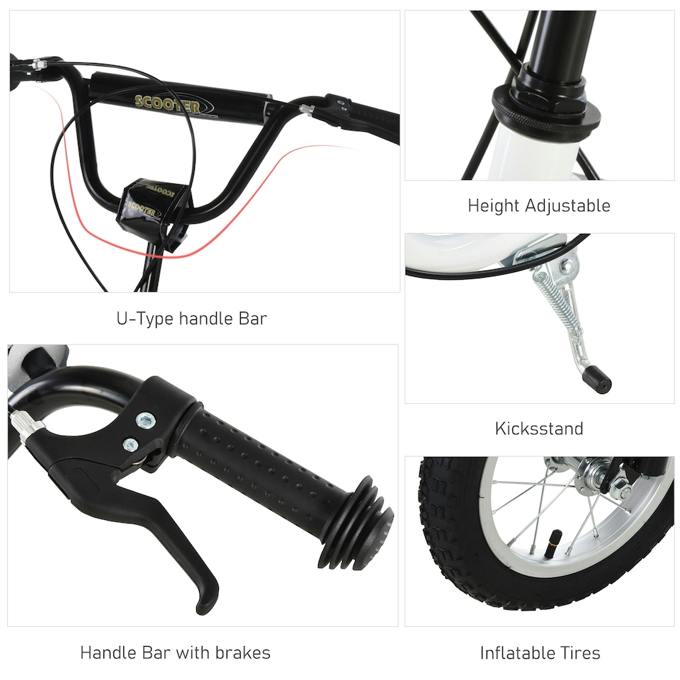 image 1 of HOMCOM Kids Stunt Scooter with 12" Rubber Tyres, Adjustable Handlebar, White