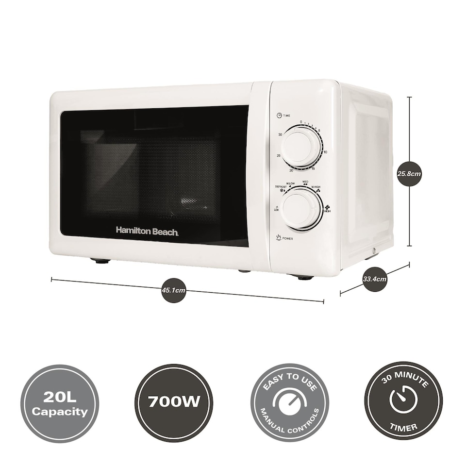 image 1 of Hamilton Beach 20L Manual White Microwave With Stainless Steel Cavity