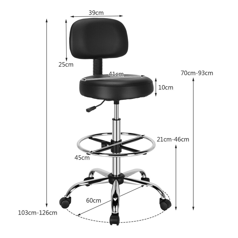 image 1 of COSTWAY Ergonomic Drafting Office Chair w/ Backrest Black