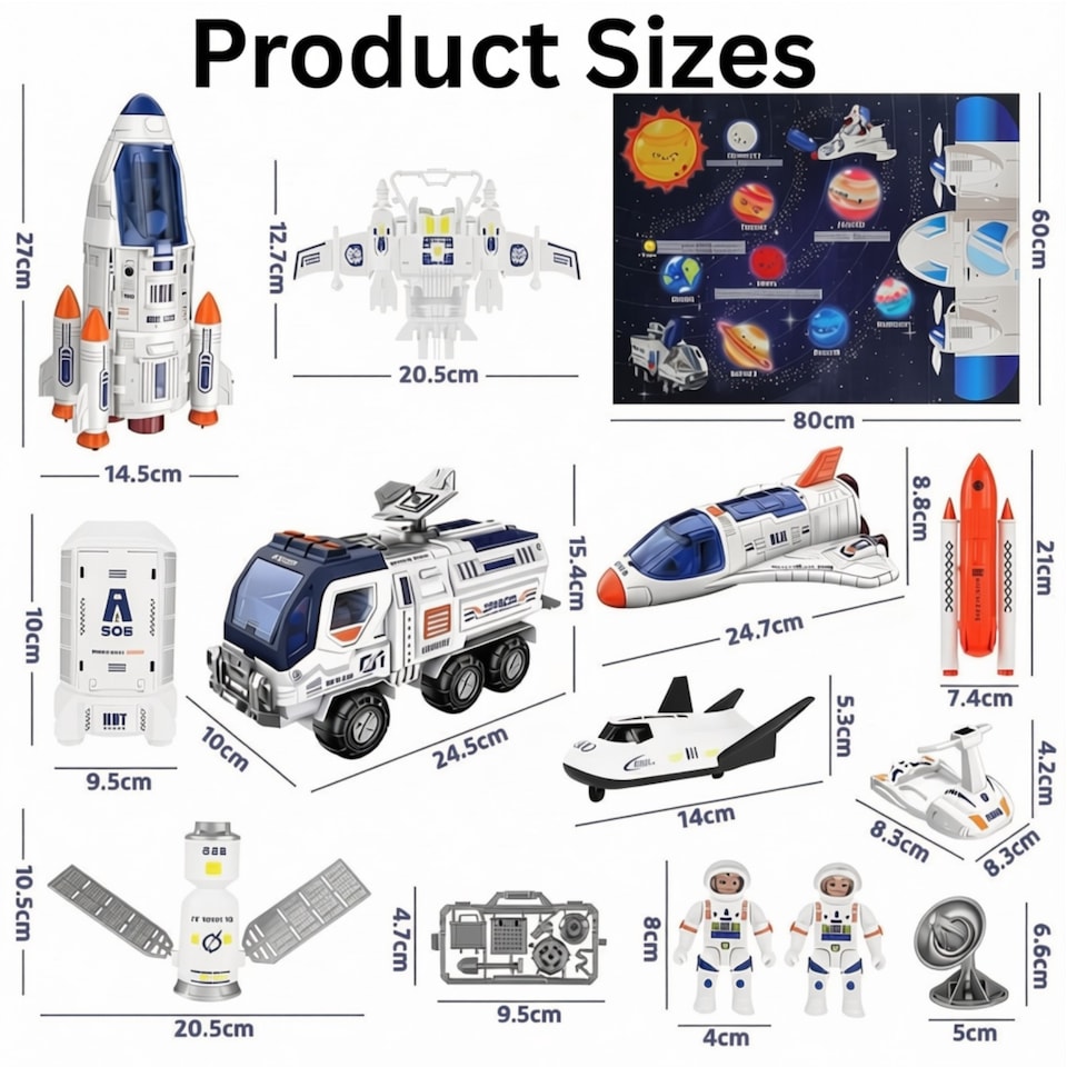 image 1 of Creative Space Adventure Toys for Kids Space Shuttle Rocket Set with Astronauts Rover Satellite and Solar System Mat