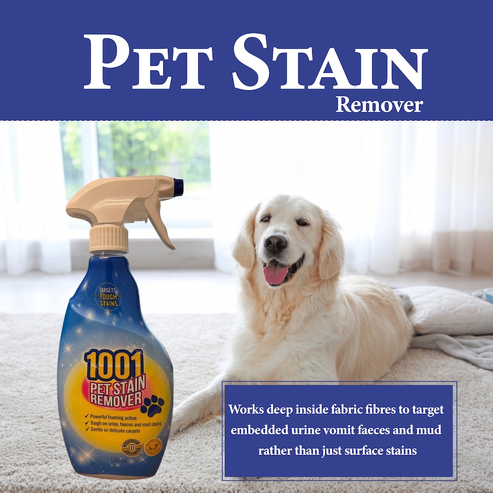 image 1 of 1001 Carpet and Pet Stain Remover Spray Set 500ml Gentle Deep-Cleaning for Rugs Upholstery and WoolSafe Floors