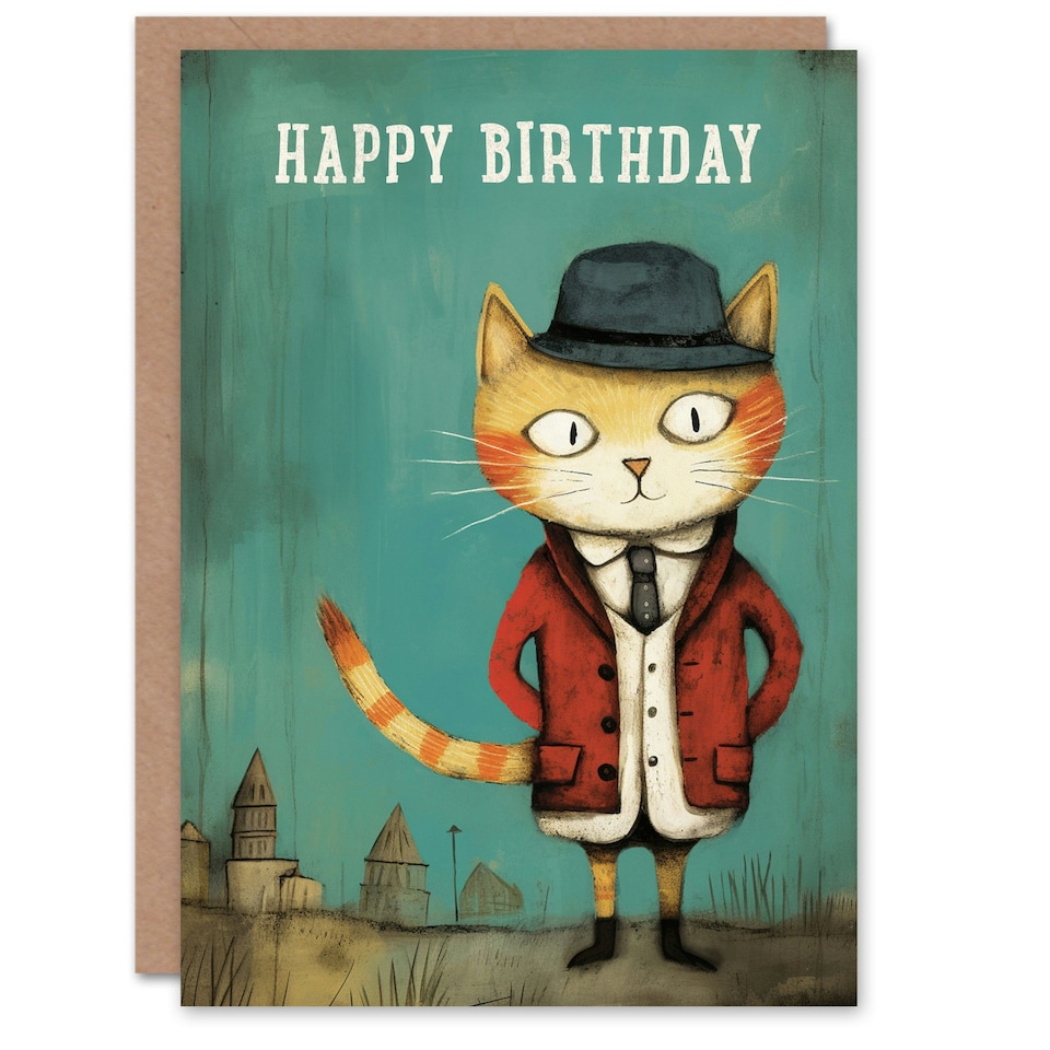 image 1 of Cute Kids Ren Book Illustration Cat Child Kids Birthday Card