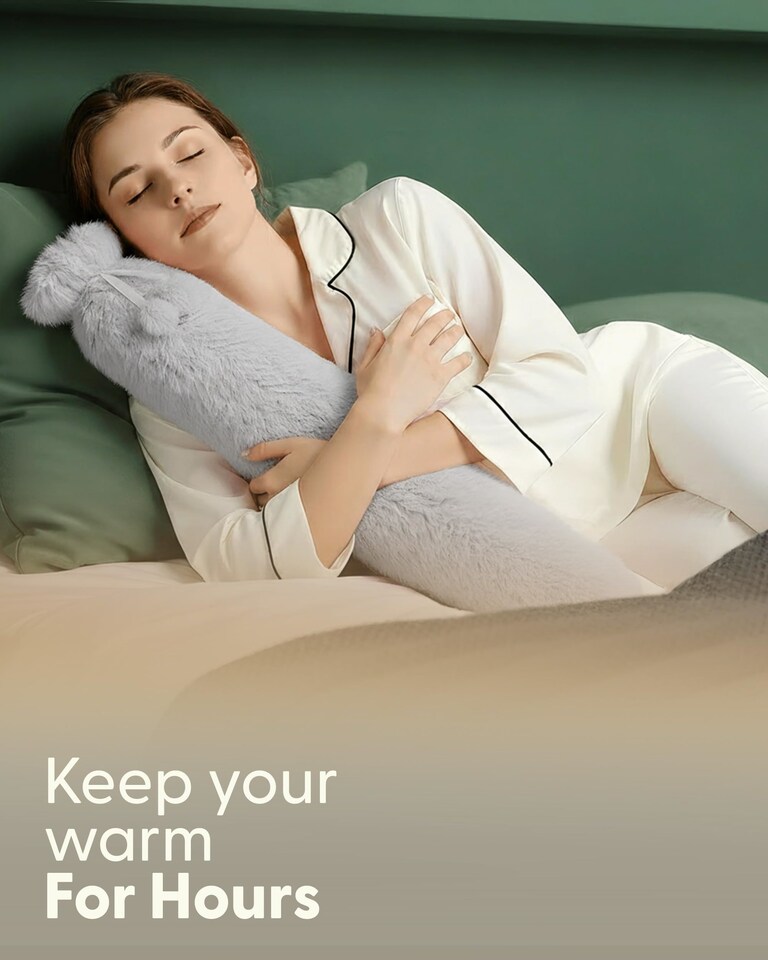 image 1 of Keplin Extra Long Hot Water Bottle 2 Litre Natural Rubber with Fleece Cover