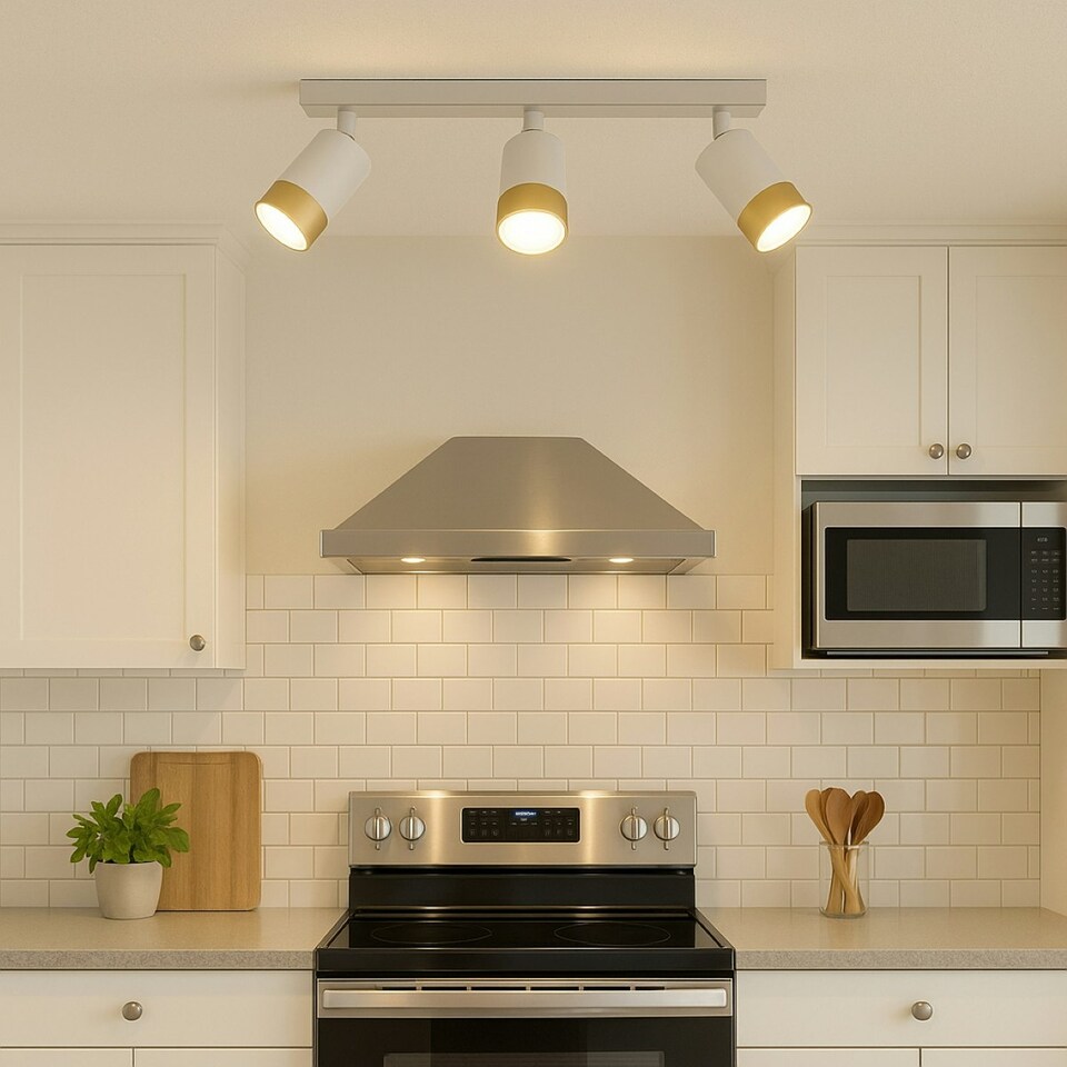 image 1 of CGC PUZON White & Gold GU10 Adjustable Triple Three Head GU10 Ceiling Spotlight Bar Light White