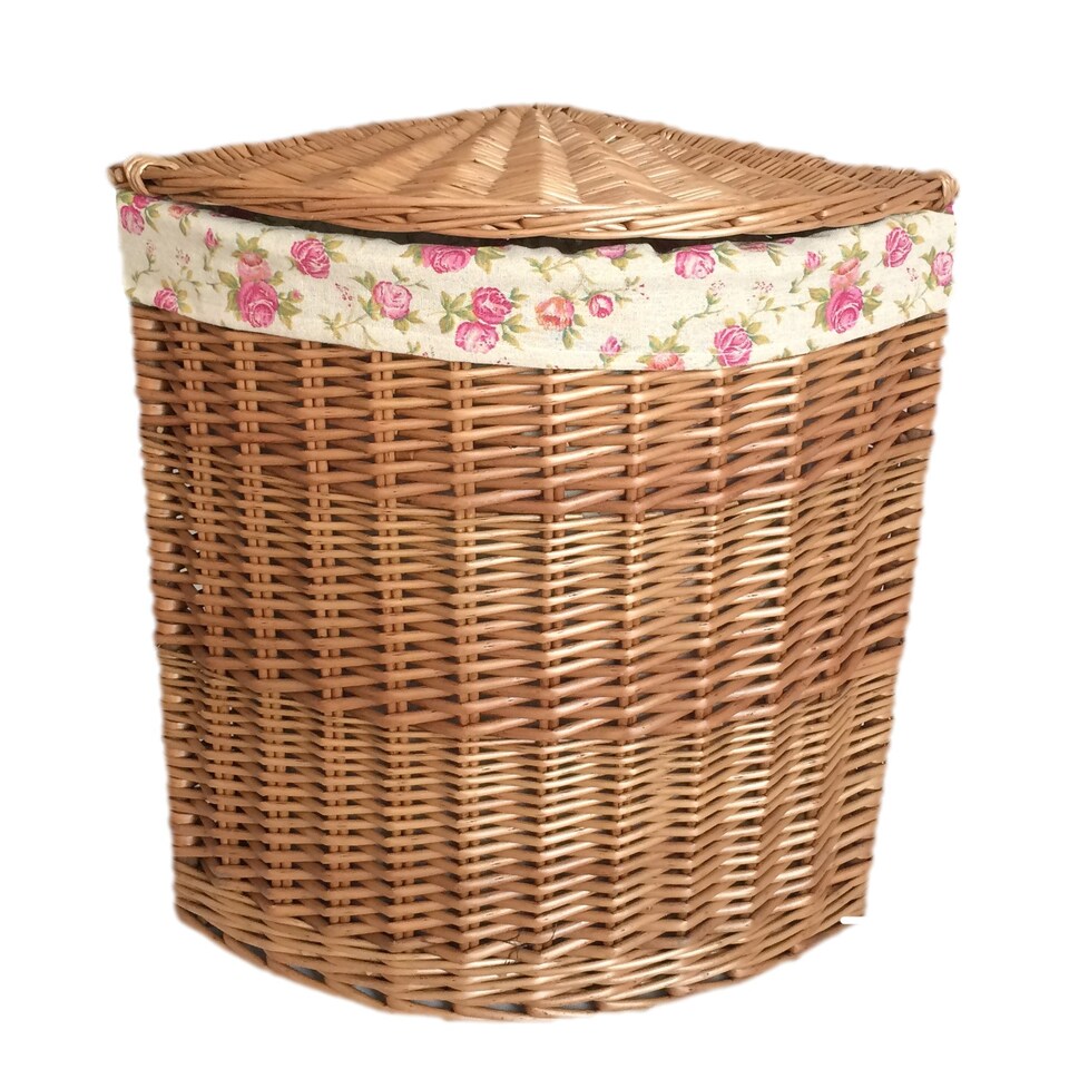 image 1 of Set of 2 Light Steamed Corner Laundry Baskets with Garden Rose Lining | Multi | Garden Rose