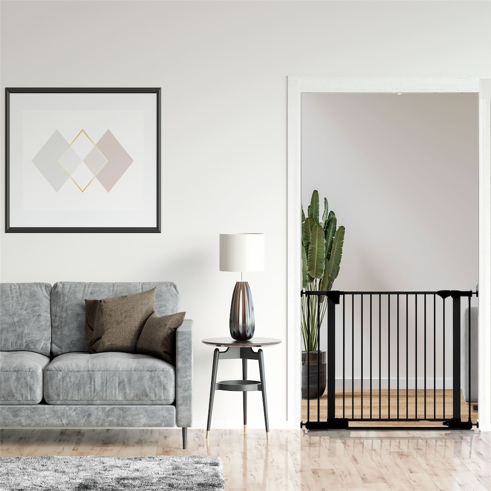 image 1 of Safetots SafeStep Gate, Black, 110cm - 117cm, Extra Low Walkthough, 81cm Extra Wide Doorway, Extra Wide Gate for Stairs, Hallways and Doors, Baby and Toddler, Easy Installation
