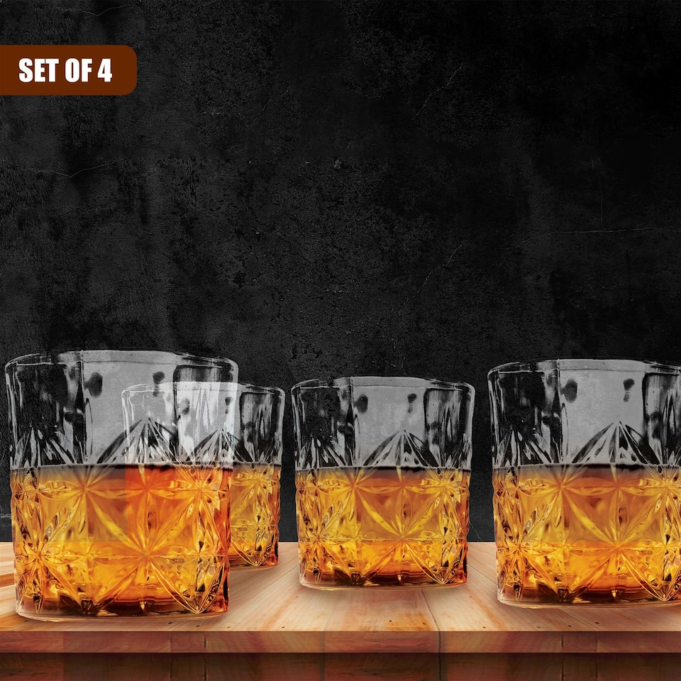 image 1 of GEEZY Set of 4 Whisky Glasses 230ML Transparent Tumbler Set for Spirits Cocktail Water