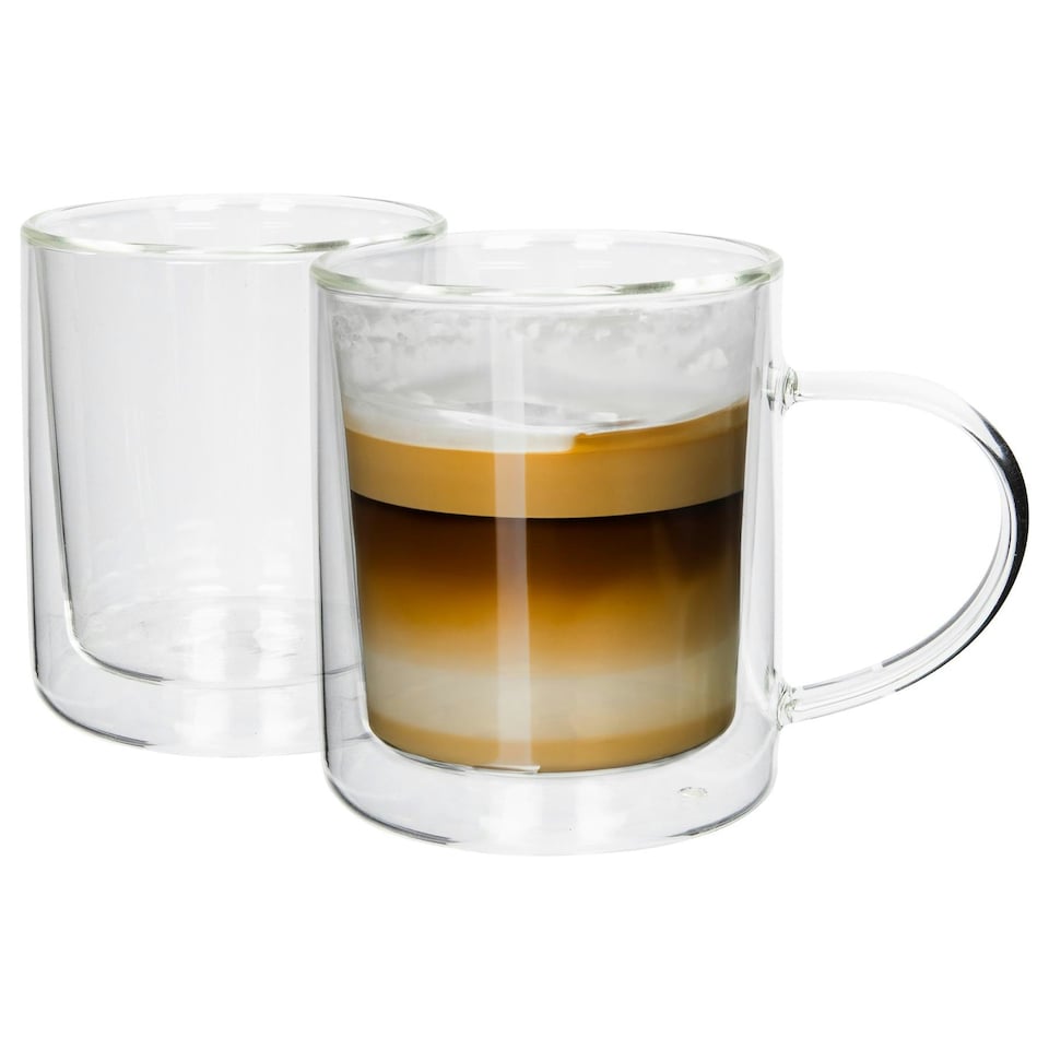 image 1 of Rink Drink Double-Walled Glass Mugs Set - 360ml - Pack of 2 Clear