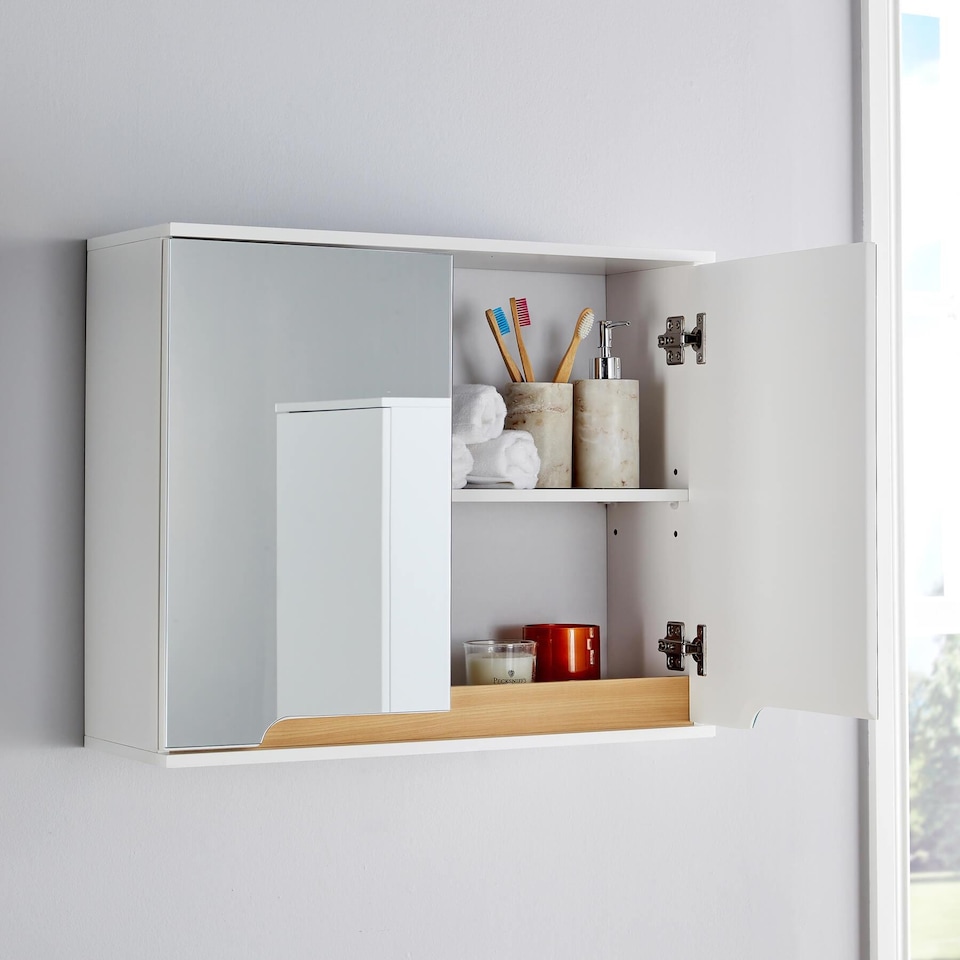 image 1 of Bathroom Cabinet Wall Mounted Mirrored Vanity Storage Organiser | White