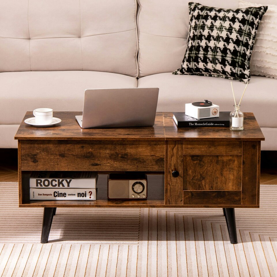 image 1 of COSTWAY Lift Top Coffee Table w/Hidden Compartment Brown Brown