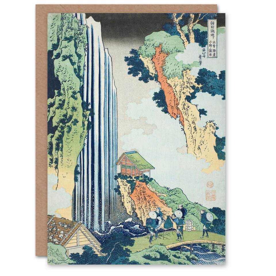 image 1 of Katsushika Hokusai Japanese Art Card Ono Waterfall on Kisokaido Road