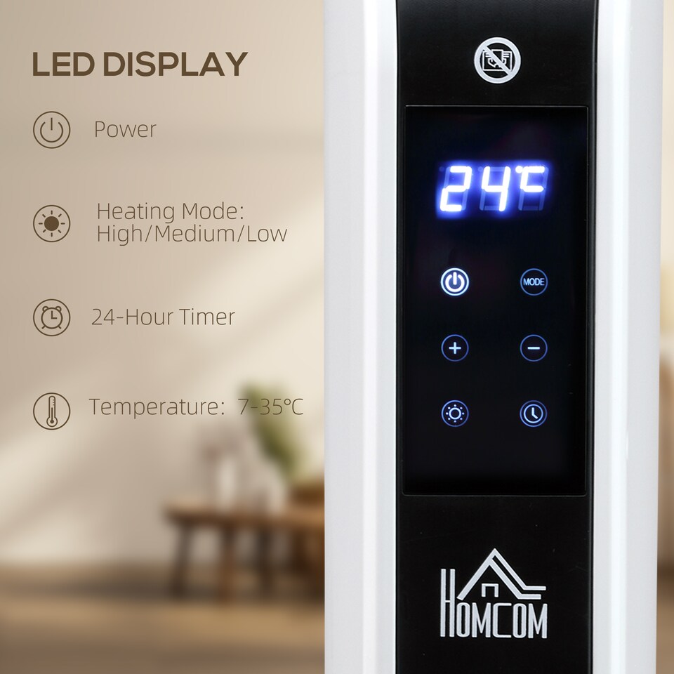 image 1 of HOMCOM Electric Heater, 2180W Portable Convector Heater with 24H Timer, Overheat Protection, Adjustable Temperature for Home, White