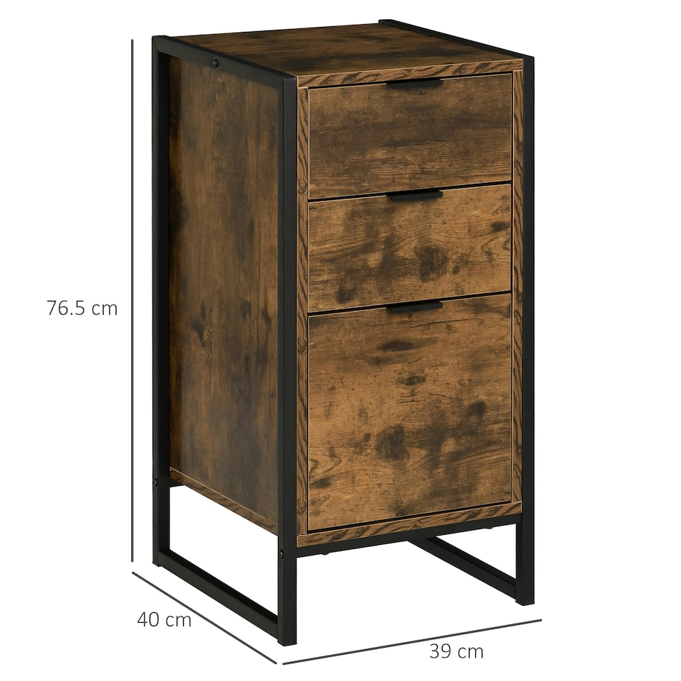 image 1 of HOMCOM Industrial 3-Drawer Bedroom Chest of Drawers with Metal Frame, Brown