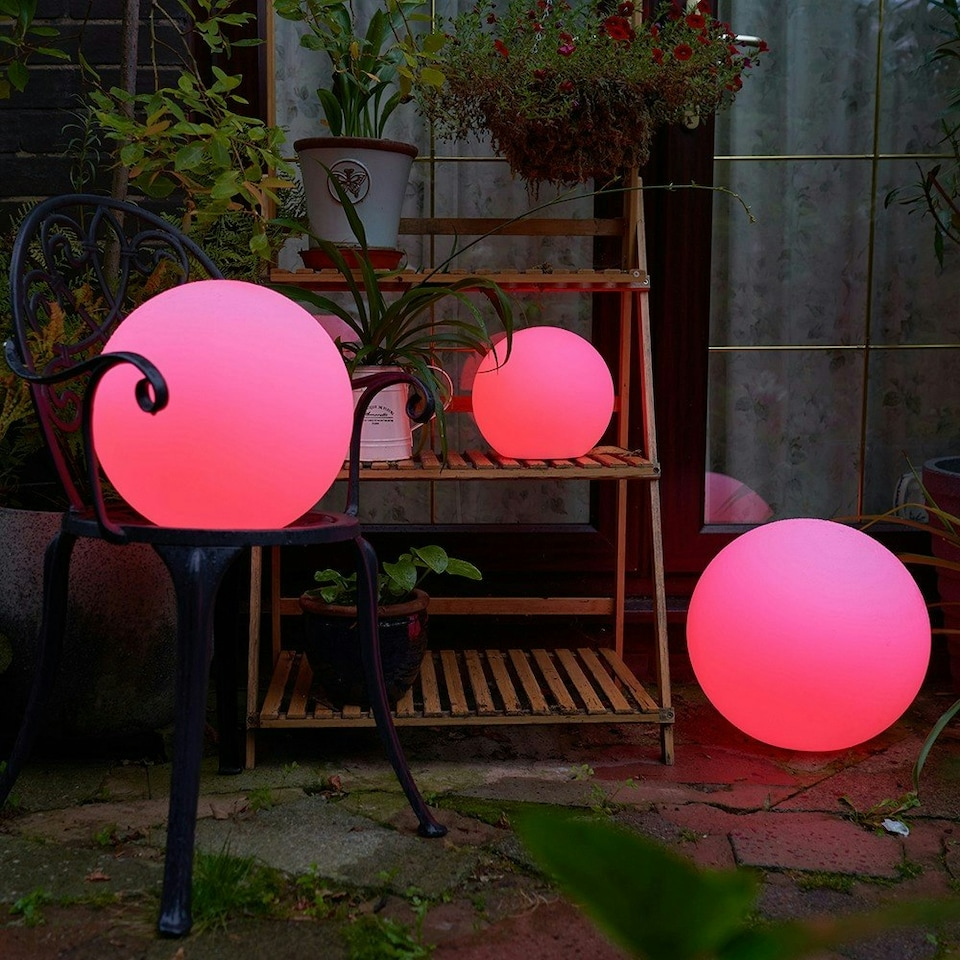 image 1 of ValueLights Set of 2 Toka White Small Outdoor Ball Lights With Dimmable Rechargeable Battery
