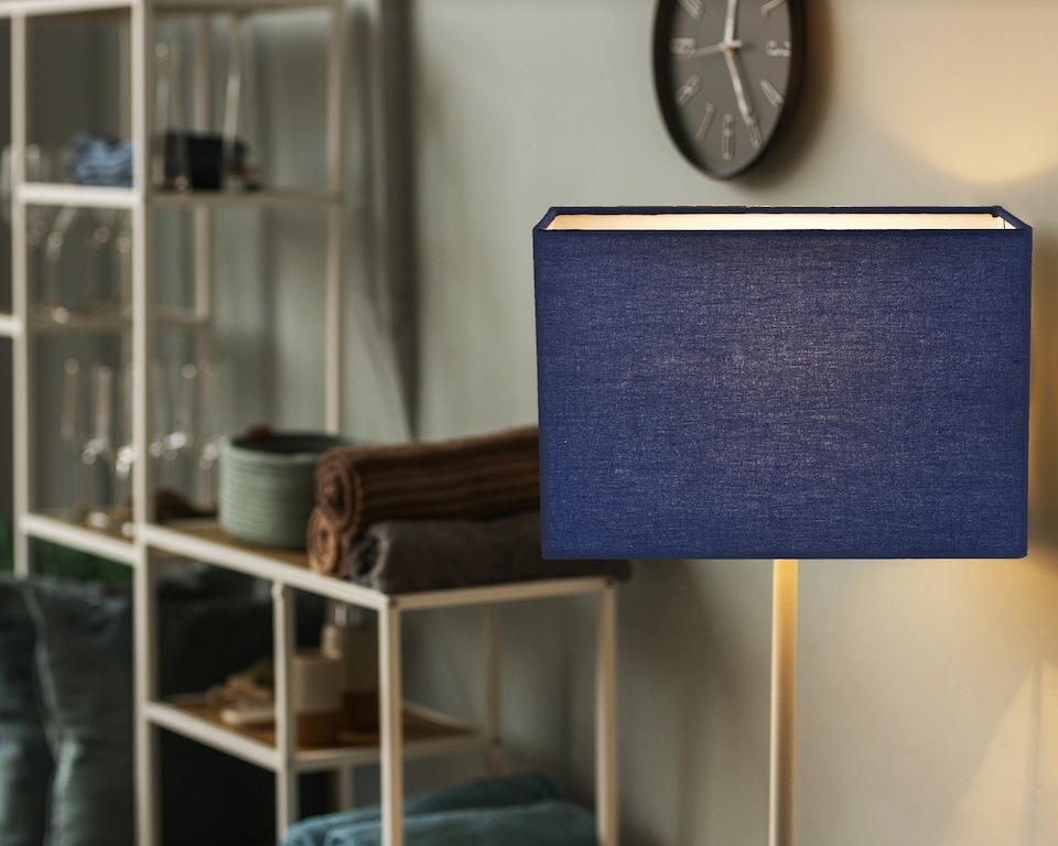 image 1 of Contemporary and Stylish Navy Midnight Blue Linen Fabric Rectangular Lamp Shade | Blue | 12"