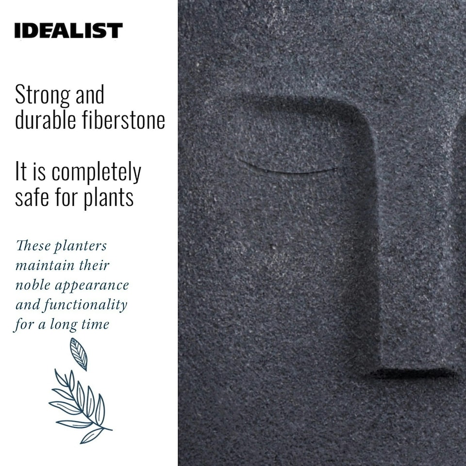 image 1 of Textured Concrete Effect Washed Black Oval Face Planter Indoor L30.5 D29.5 H29.5 cm, 13.9 ltrs Cap.