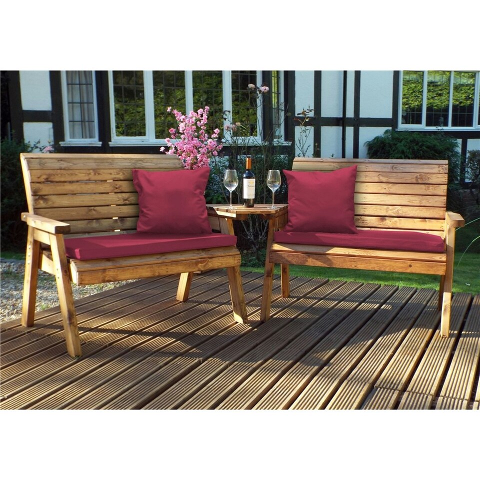 image 1 of Traditional Twin Bench Set Angled With 2 x Bench Cushion Burgundy, 2 x Scatter Cushion Burgundy & 2 x Standard Covers