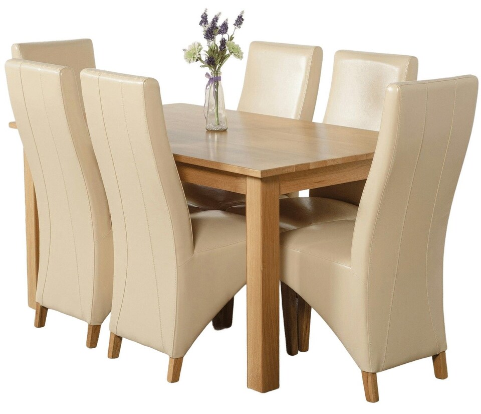 image 1 of Oslo 150 x 90 cm Medium Oak Dining Table and 6 Lola Leather Chairs | Cream | Cream