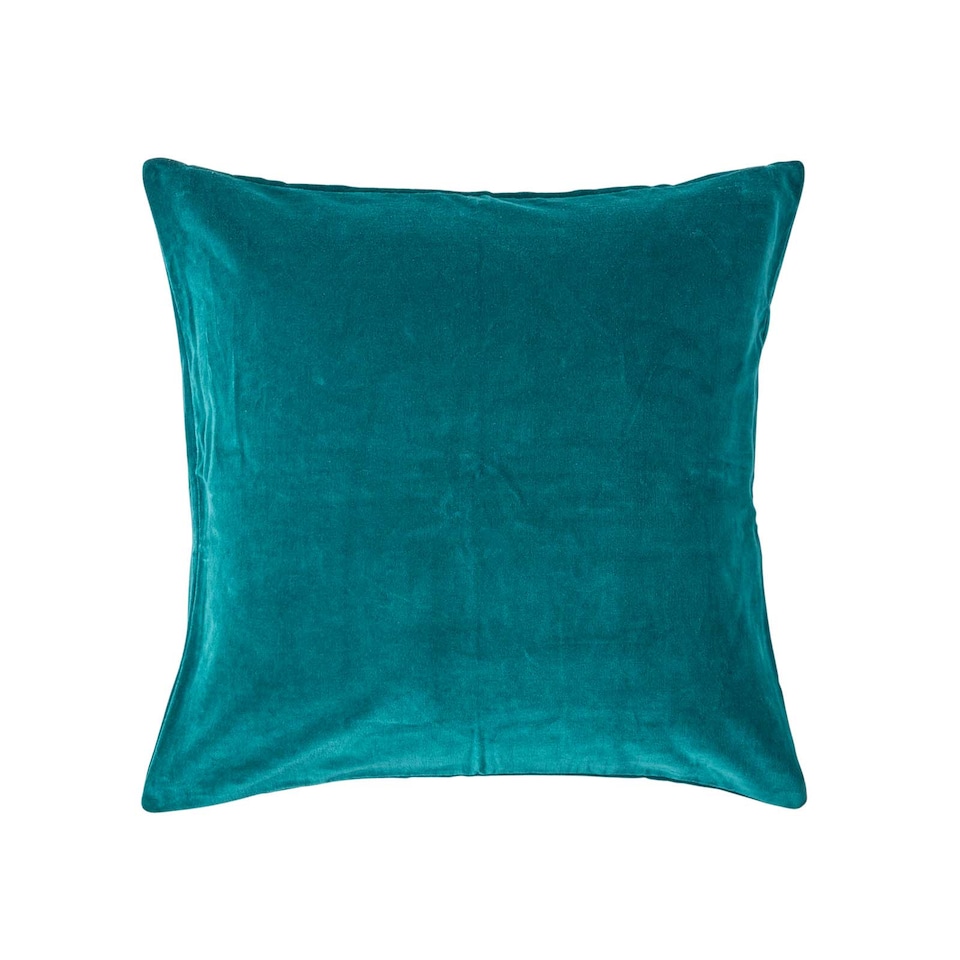 image 1 of Homescapes Teal Green Velvet Cushion Cover - 60 x 60 cm | Green | Teal green | 1