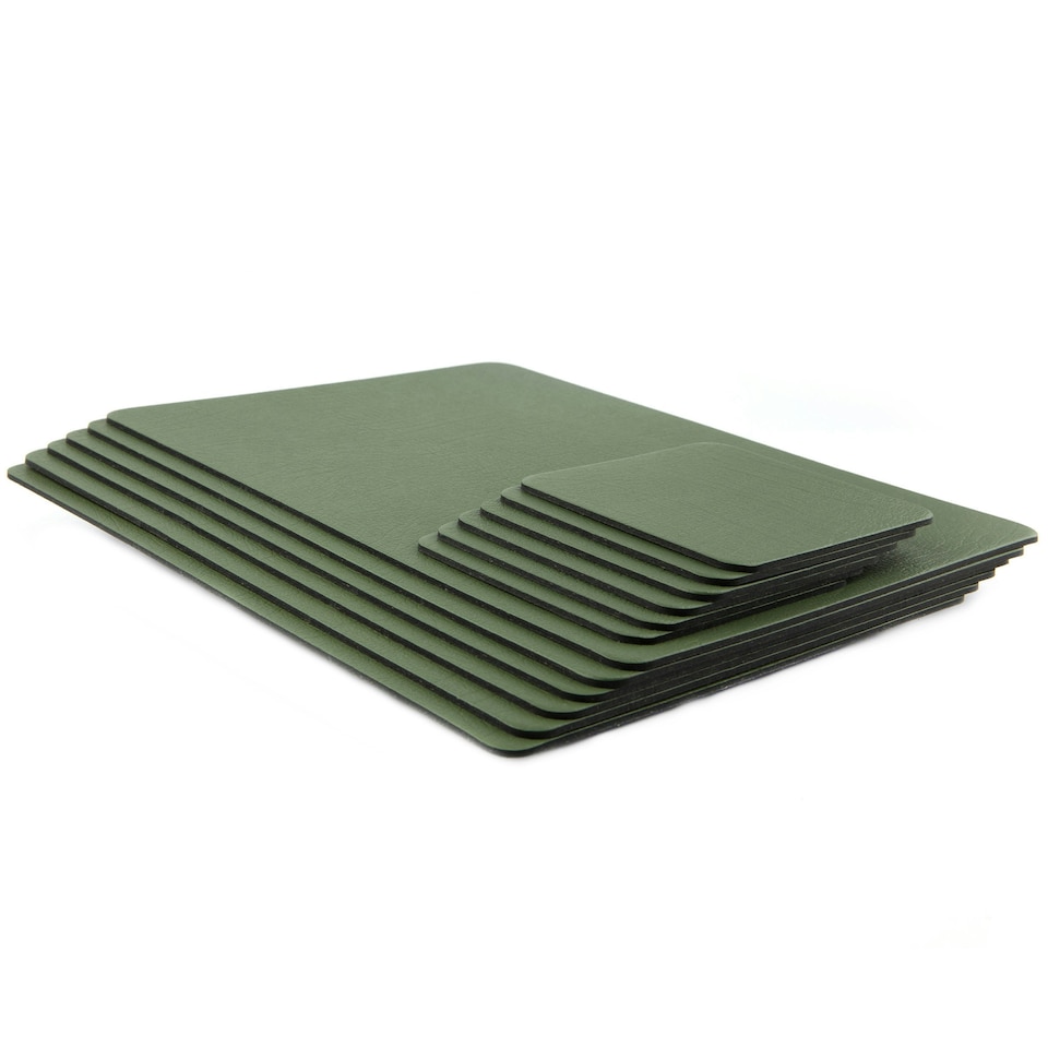 image 1 of Lara-May Set of 6 Olive Green Recycled Leather Placemats & 6 Leather Coasters