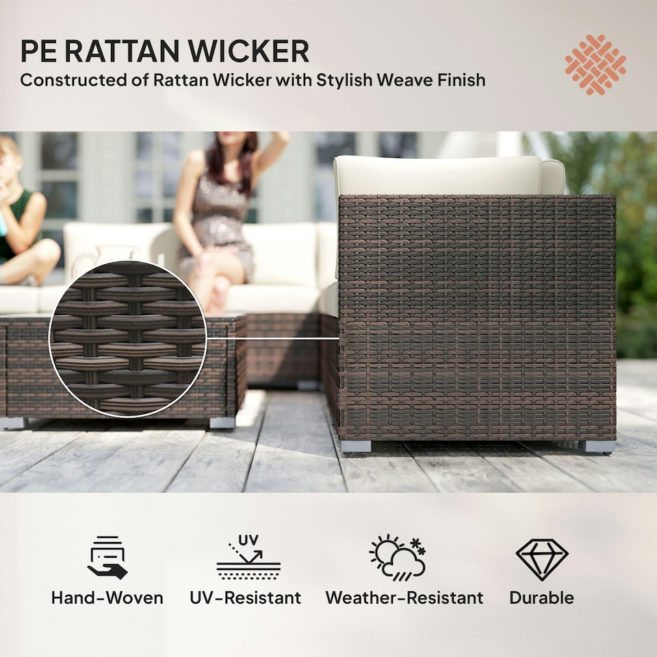 image 1 of Outsunny 8pc Rattan Sofa Garden Furniture Aluminium Outdoor Patio Set Brown