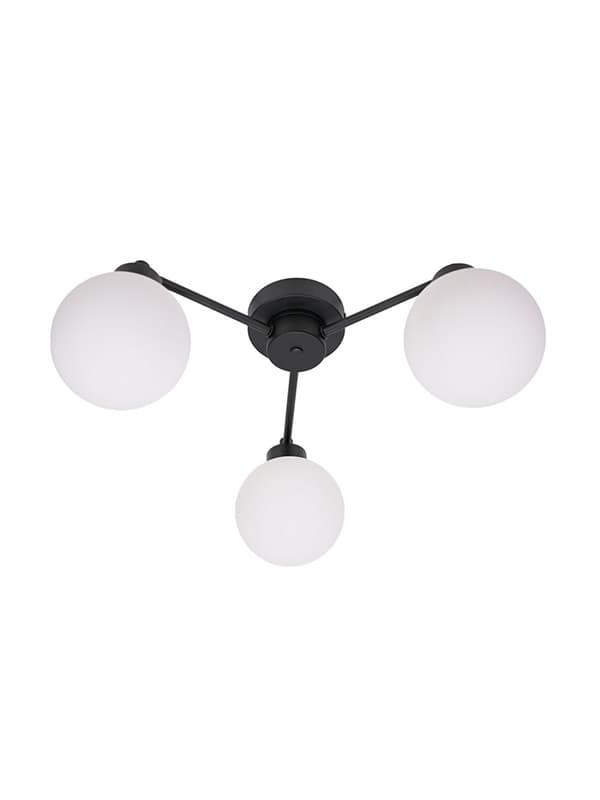ValueLights Jonah 3 Arm Globe Ball Shade Flush Ceiling Light in Black