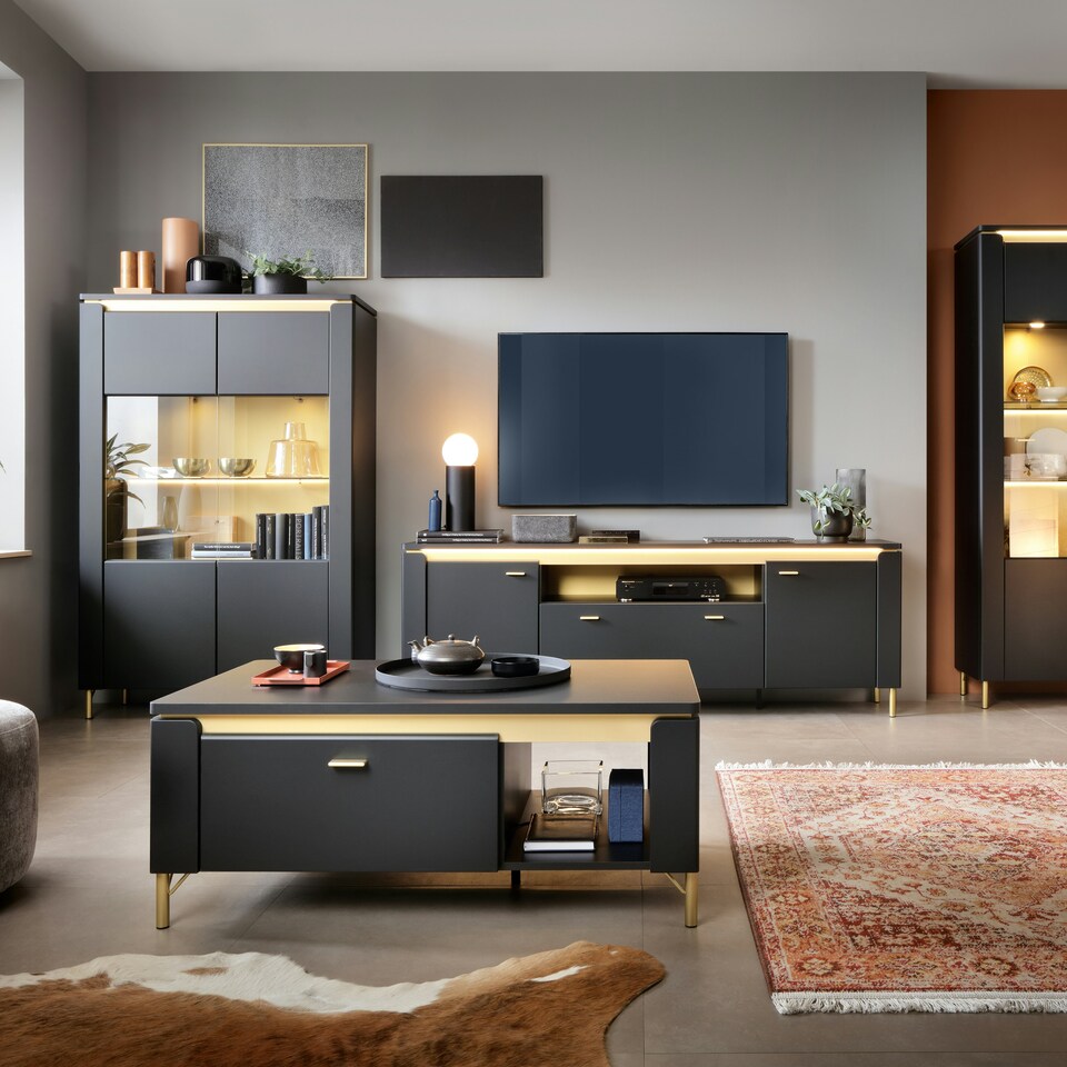 image 1 of Genoa Sideboard 4 Door 2 Drawer in Black Matt/Gold