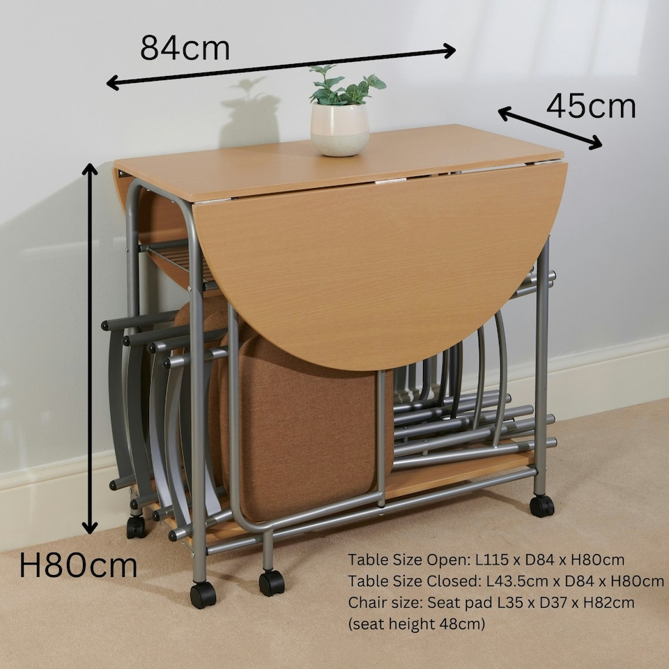 image 1 of Greenhurst Foldable Dining Set for 4 – Oak & Silver Space-Saving Table with Storage & Chairs Brown | Silver