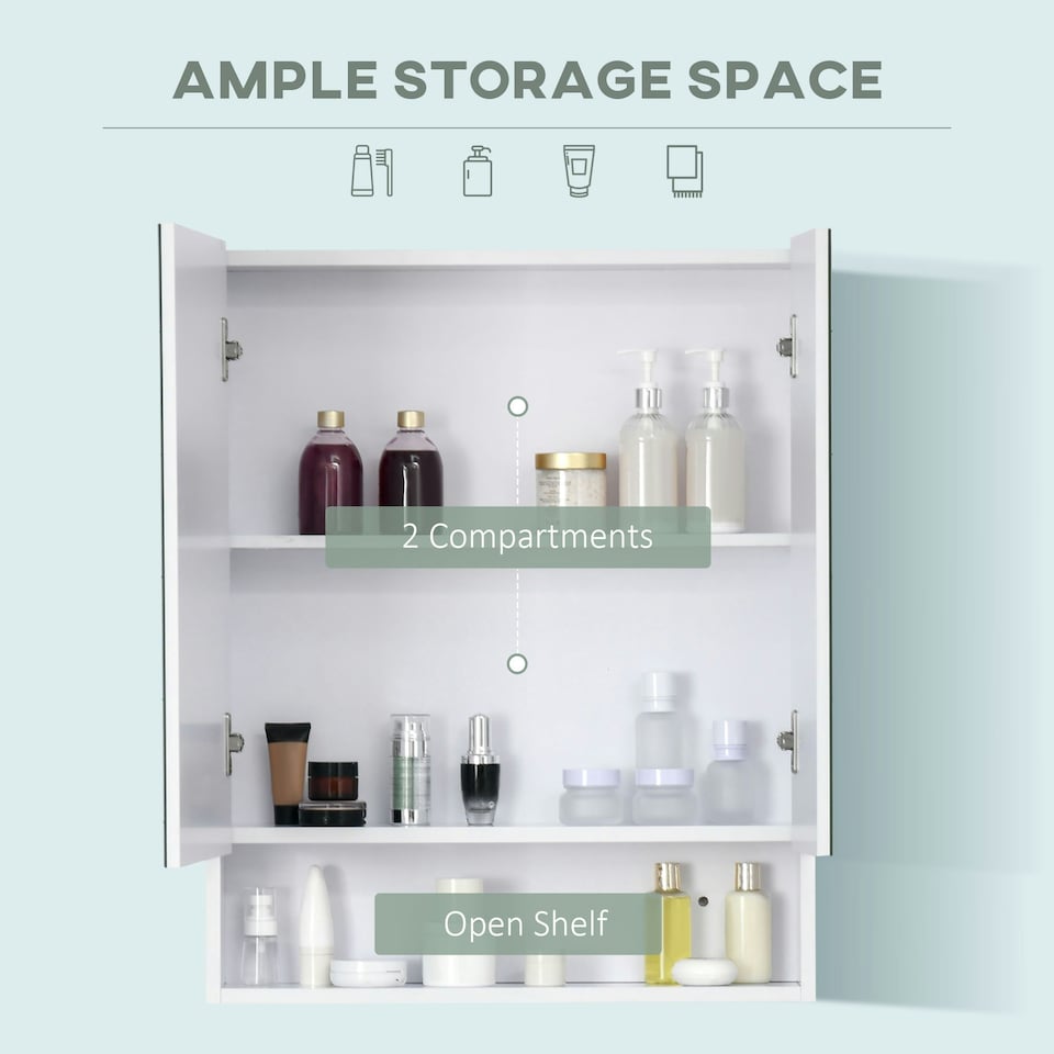 image 1 of kleankin Wall Mount Medicine Cabinet with Mirror and Adjustable Shelf, White White