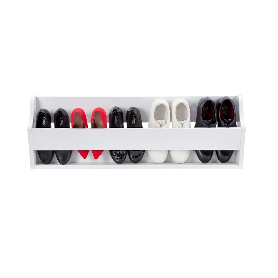 image 1 of Richmond Wall-Mounted Shoe Rack, White Wooden Storage Organiser | White | 1