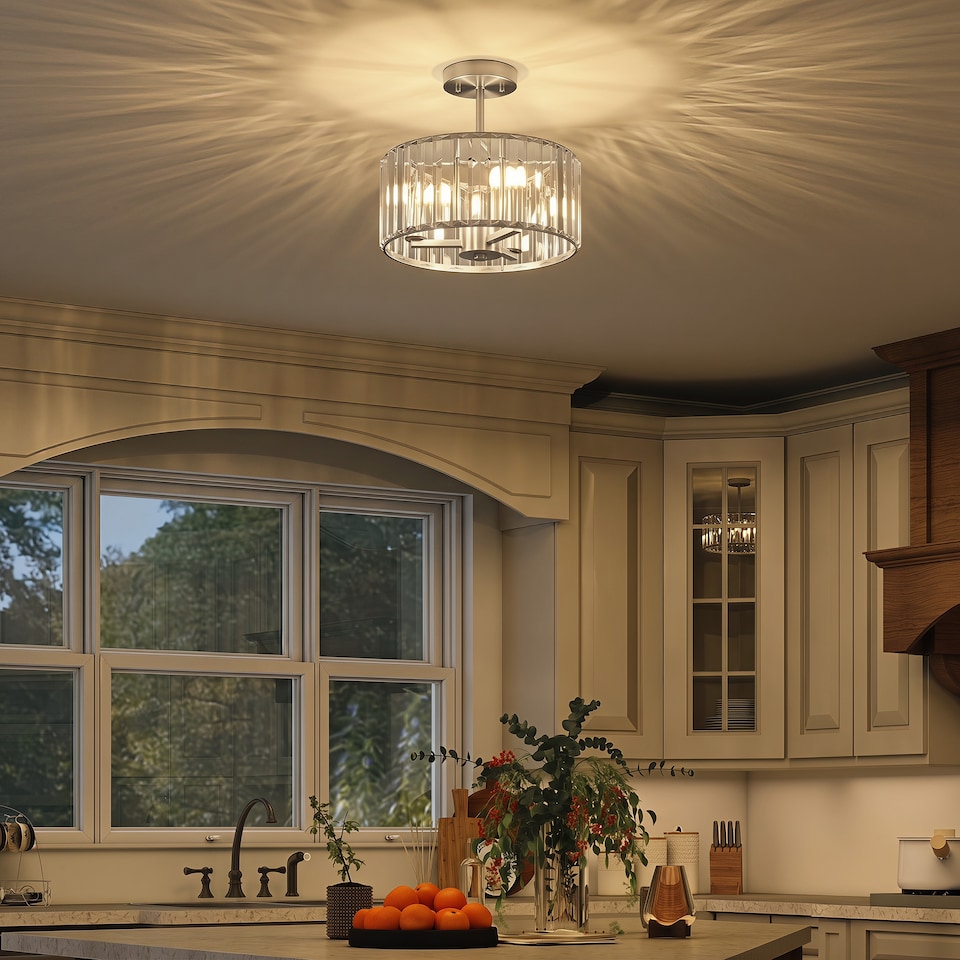 image 1 of HOMCOM Semi Flush Mount Modern Crystal Chandelier Ceiling Light
