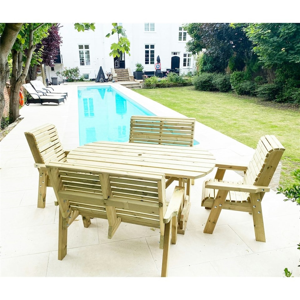 image 1 of Heavy Duty Table and Chair Set - 1 Oval Table - 2 Chairs, 2x 3 Seater Benches - 8 Seater